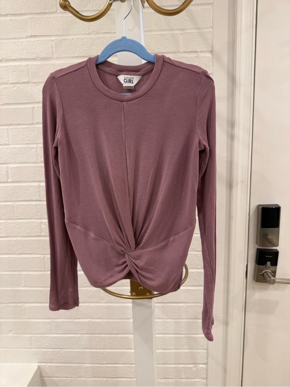 Athleta Mauve Twist-Front Long Sleeve Top